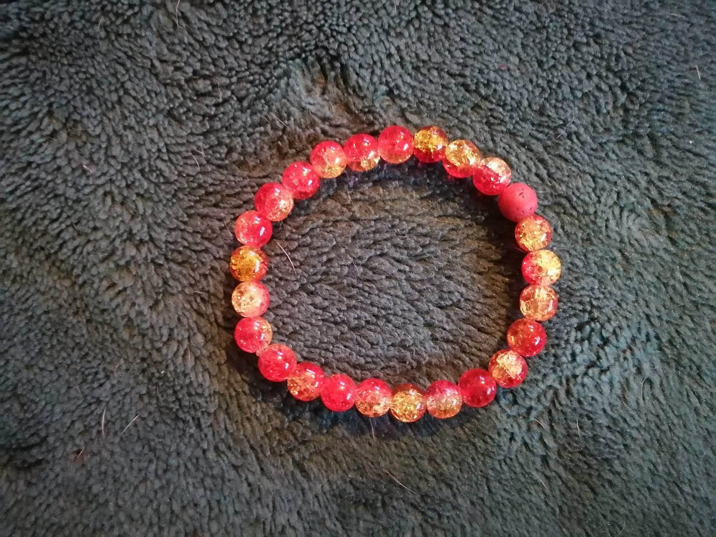 Brass N' Beads Red Cracked Beads & Lava Rock Bracelet / Size Large / Large Beads ( Ready to Ship / 7C )